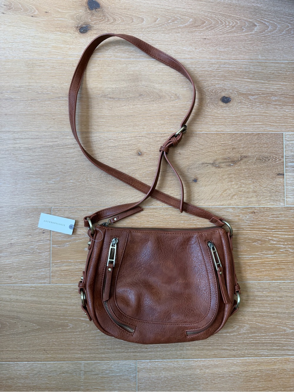 Anthropologie Brown Faux Leather Crossbody Bag | NWT | Adjustable Strap